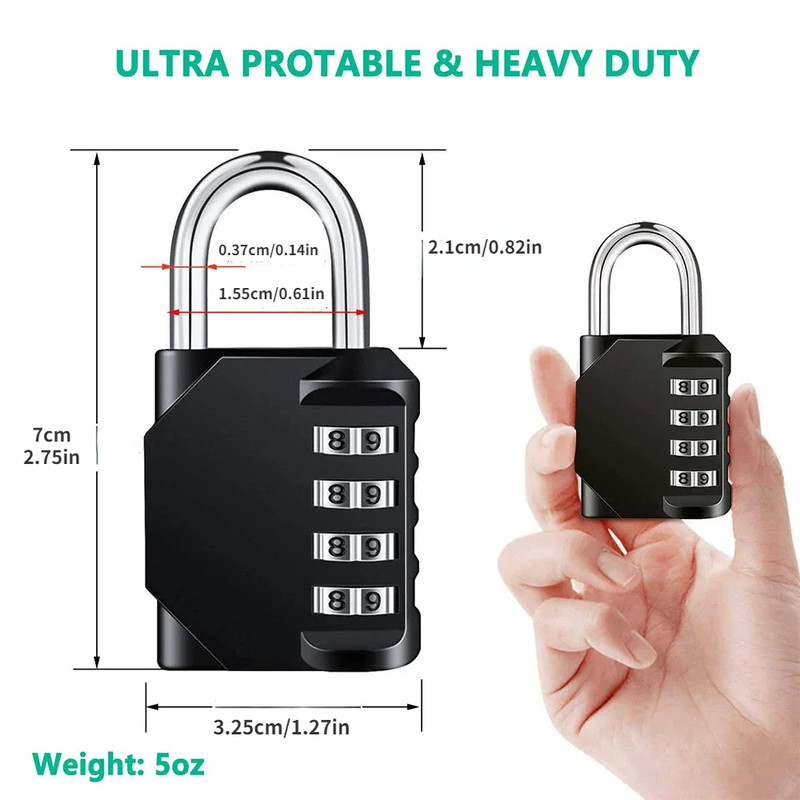 Waterproof Combination Lock 4Digit Resettable Heavy Duty Padlock For Outdoor Use 4