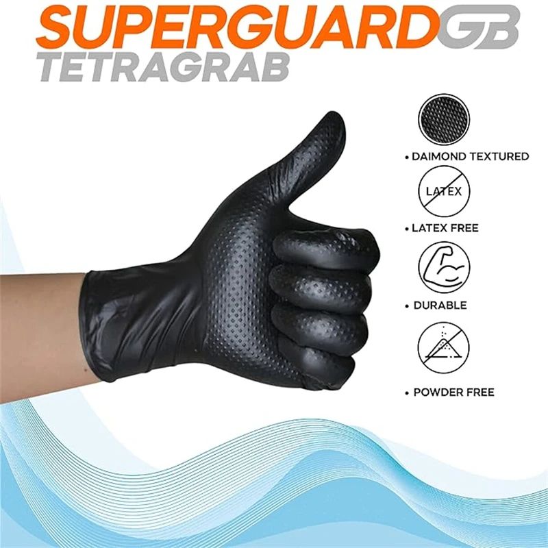 Industrial Black Nitrile Gloves Heavy Duty Disposable Gloves With Diamond Textured Grip Ideal For M 2