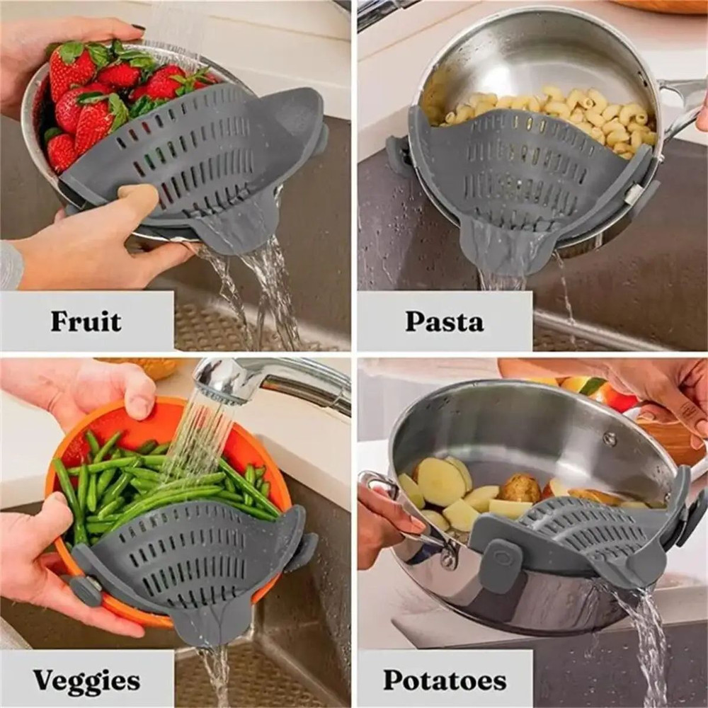 Adjustable ClipOn Pot Strainer  1pc Silicone Kitchen Strainer For Pots Pans  Bowls  HandsFree Food  2