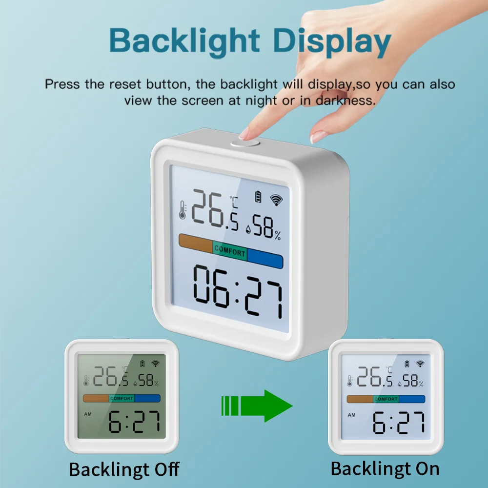 Smart WiFi Thermometer Hygrometer Backlit Temperature  Humidity Sensor For Smart Life Alexa And Goo 4