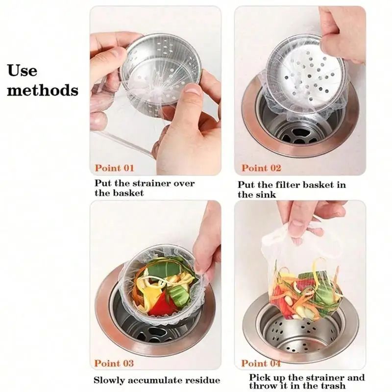 Disposable Kitchen Sink Filter Mesh Bags AntiBlocking Sewer Drain Strainer Net For Food Waste  Hair 3