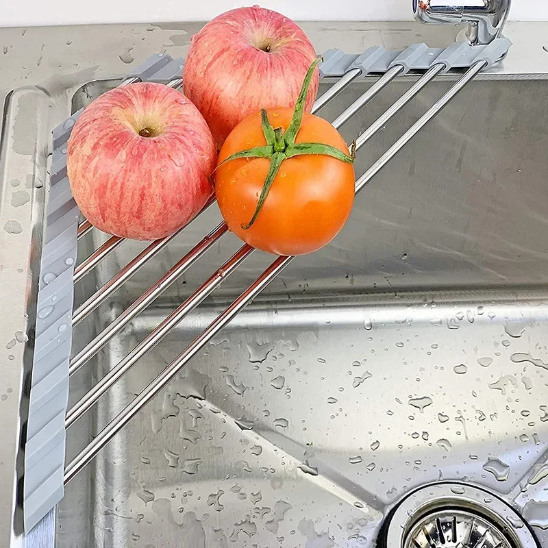 Foldable Triangle Dish Drying Rack Stainless Steel Over Sink Kitchen Organizer  Sponge Holder 0
