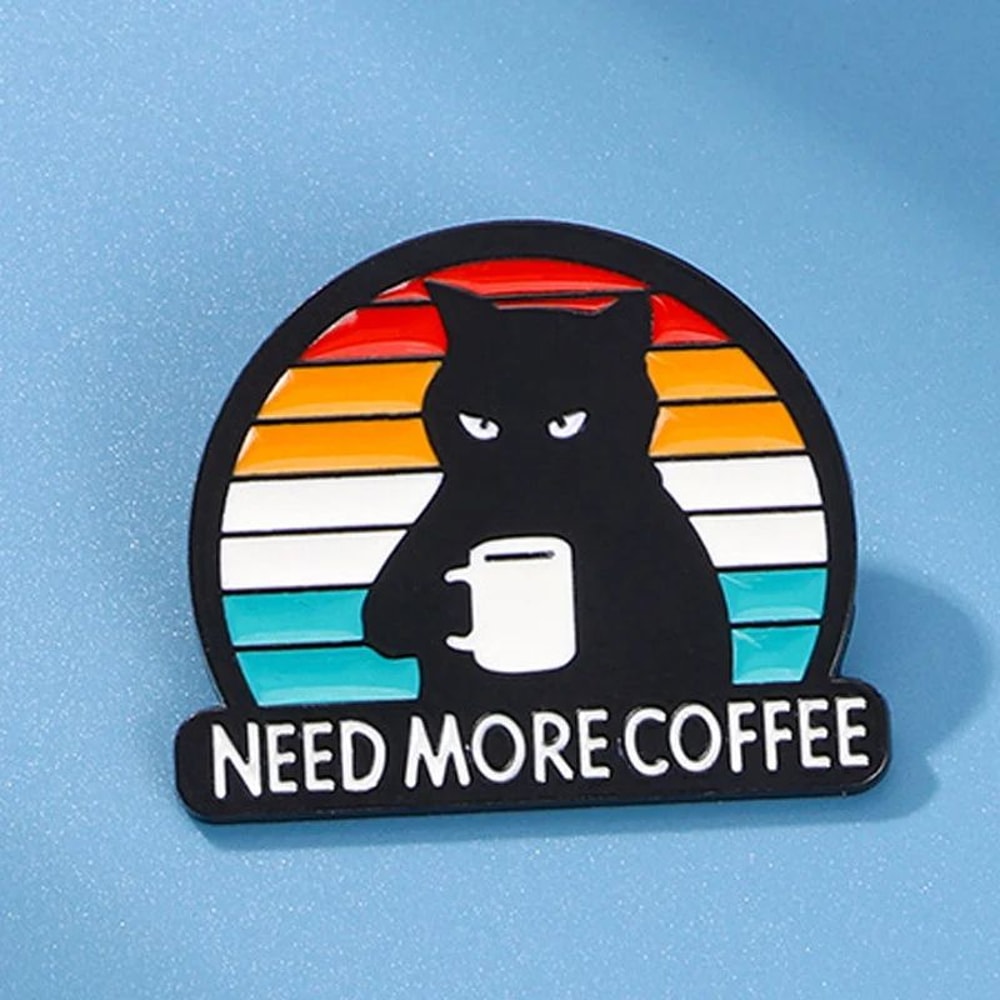 Grumpy Black Cat Need More Coffee Enamel Brooch Humorous Coffee Lovers Pin Badge 2