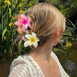 large boho flower hair claw clips for women, stylish hairpins & barrettes for beach & everyday wear