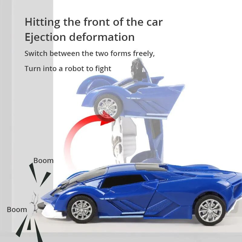 Blue Childrens Collision Deformation Police Car Toy Inertia Impact OneButton Transforming Vehicle F 3
