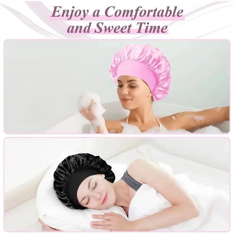 Soft Silk Satin Lined Bonnet Large Satin Hair Bonnet For Sleeping Shower Cap  Hair Wrap Cover For L 4