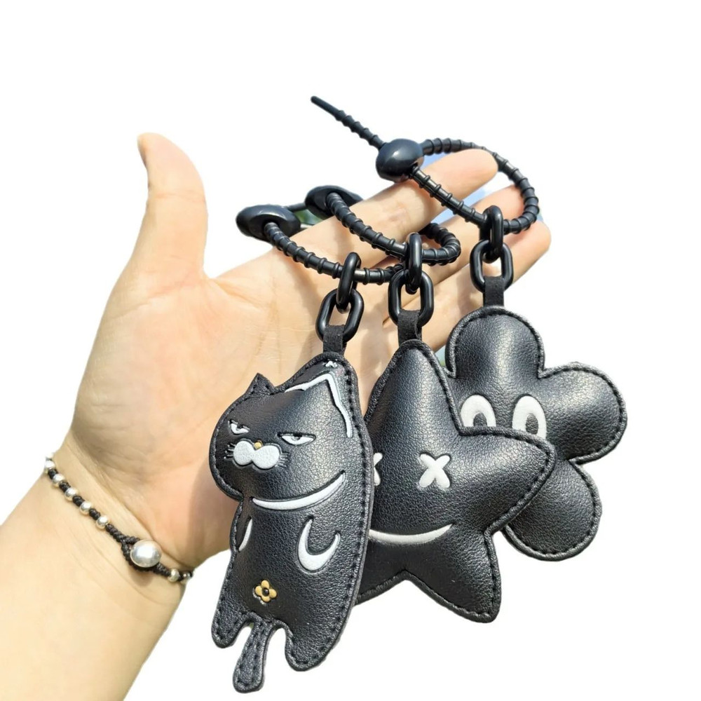 Expression Cat Keychain  Cute Cartoon Leather Pendant For Girls Car Key Ring  Bag Accessory Ideal G 2