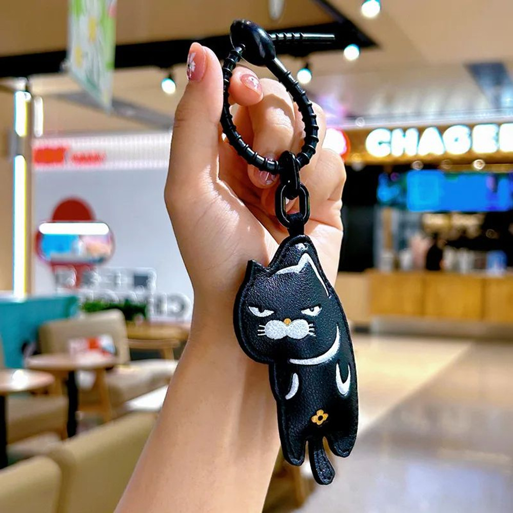 Expression Cat Keychain  Cute Cartoon Leather Pendant For Girls Car Key Ring  Bag Accessory Ideal G 7