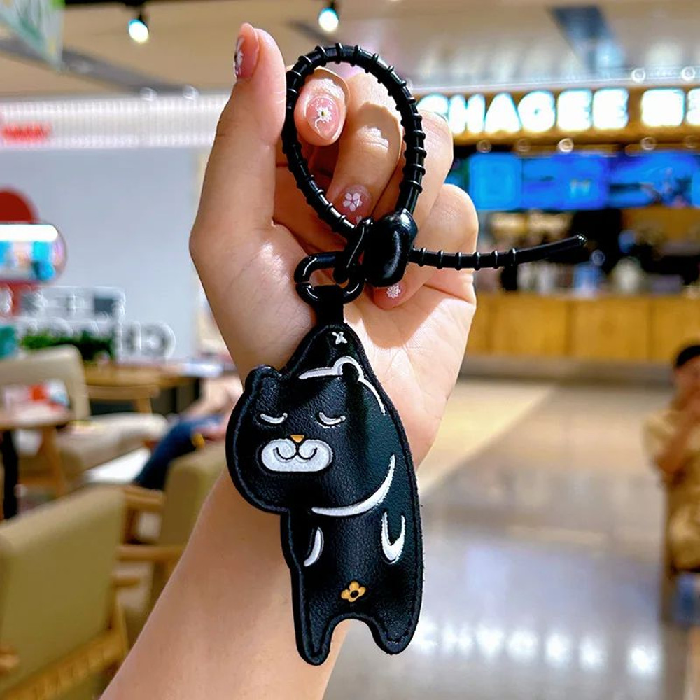 Expression Cat Keychain  Cute Cartoon Leather Pendant For Girls Car Key Ring  Bag Accessory Ideal G 8