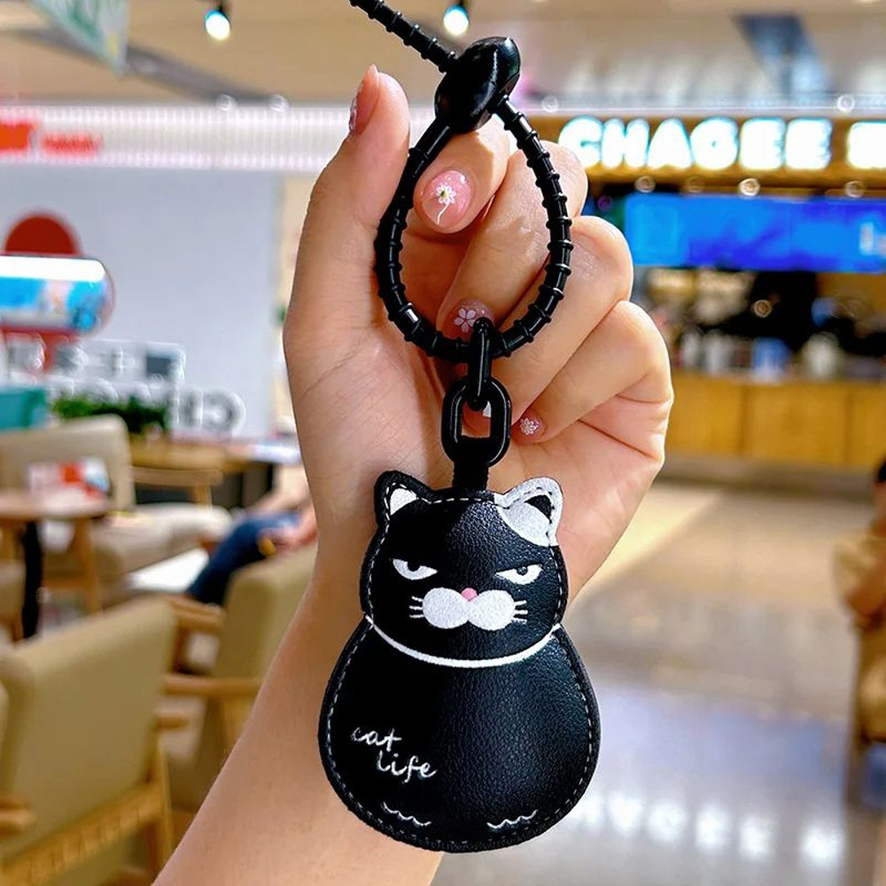 Expression Cat Keychain  Cute Cartoon Leather Pendant For Girls Car Key Ring  Bag Accessory Ideal G 9