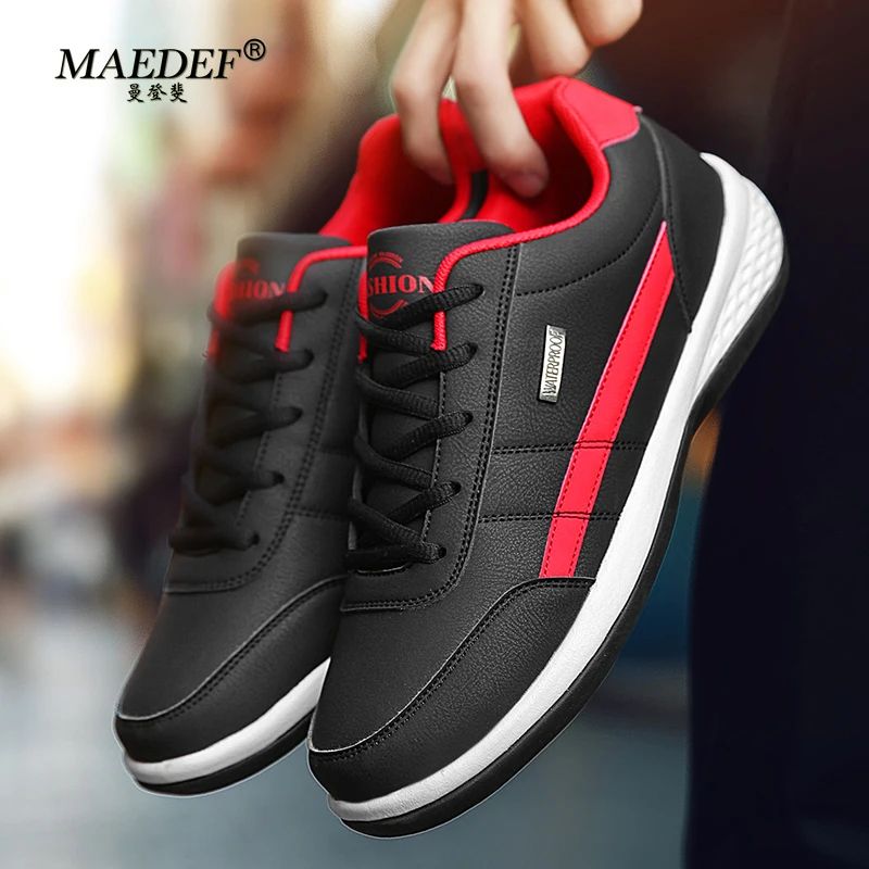 Waterproof Leather Sneakers For Men Comfortable Casual LaceUp Vulcanized Shoes 2