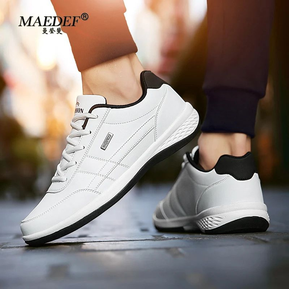Waterproof Leather Sneakers For Men Comfortable Casual LaceUp Vulcanized Shoes 4