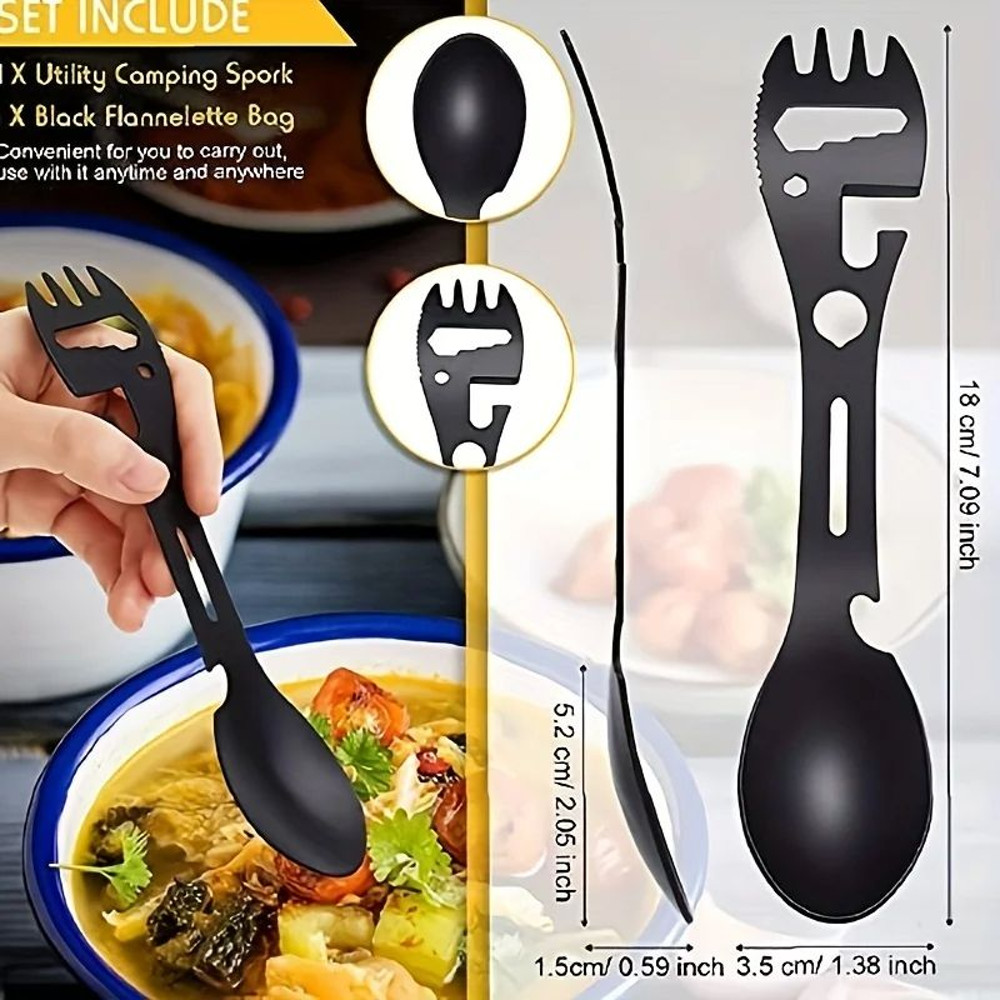 Multifunctional Survival Spork Outdoor Camping Tool With Whistle Knife Wrench Bottle Opener  Spoon 4