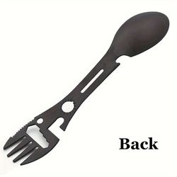 multifunctional survival spork, outdoor camping tool with whistle, knife, wrench, bottle opener & spoon