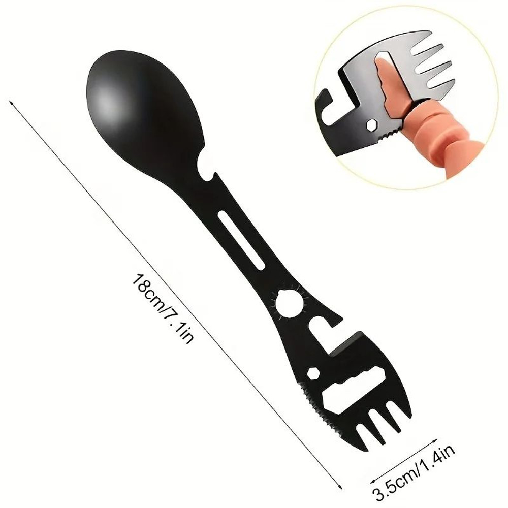 Multifunctional Survival Spork Outdoor Camping Tool With Whistle Knife Wrench Bottle Opener  Spoon 2