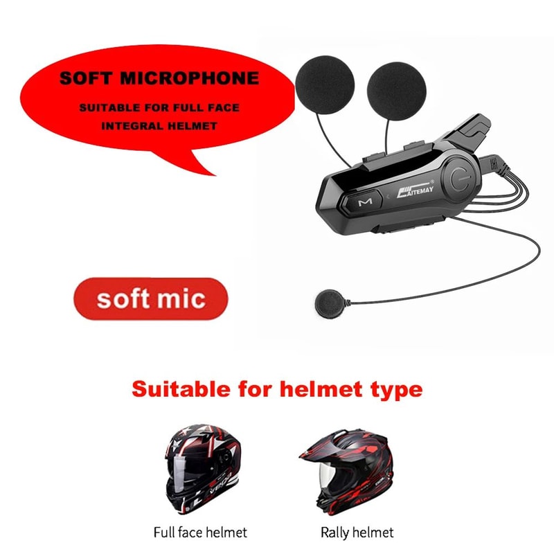 Bluetooth Motorcycle Intercom Headset Wireless Helmet Interphone Handsfree Communication With IPX6 6