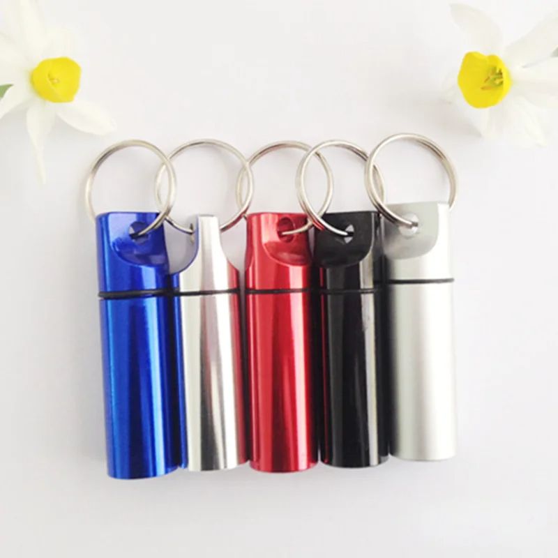 Waterproof Aluminum Pill Box Case With Sealed Storage Flat Head Alloy Cartridge And Keychain Ideal  0