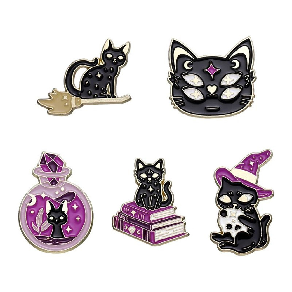 Punk Witch Skull Ghost Enamel Pin Brooch Set Cartoon Frog Black Bird Lapel Badge For Clothes Bags J 8