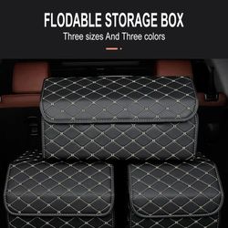 car trunk organizer box, large capacity pu leather folding storage bag for auto multiuse tools, emergency stowing