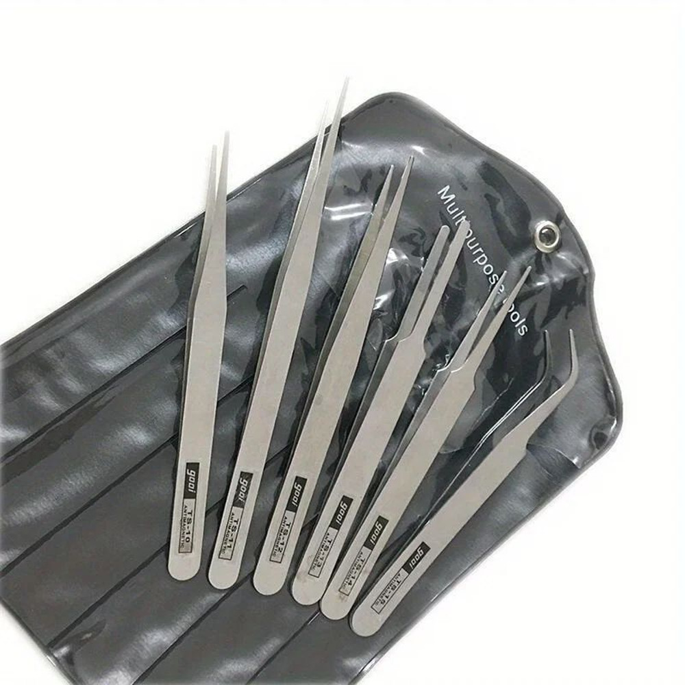 Stainless Steel Tweezers Set Industrial Precision Repair Tools With Bent Straight Tips For Electr 4