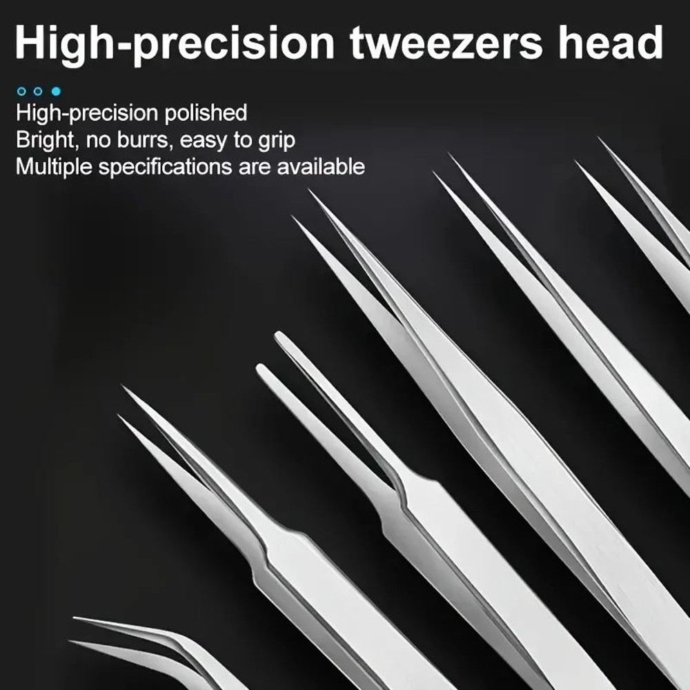 Stainless Steel Tweezers Set Industrial Precision Repair Tools With Bent Straight Tips For Electr 5