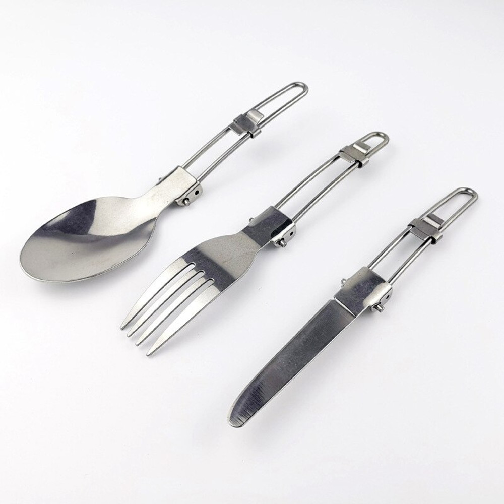 Stainless Steel Camping Tableware Set Foldable Ultralight Fork  Spoon For Outdoor Cooking  Travel 0