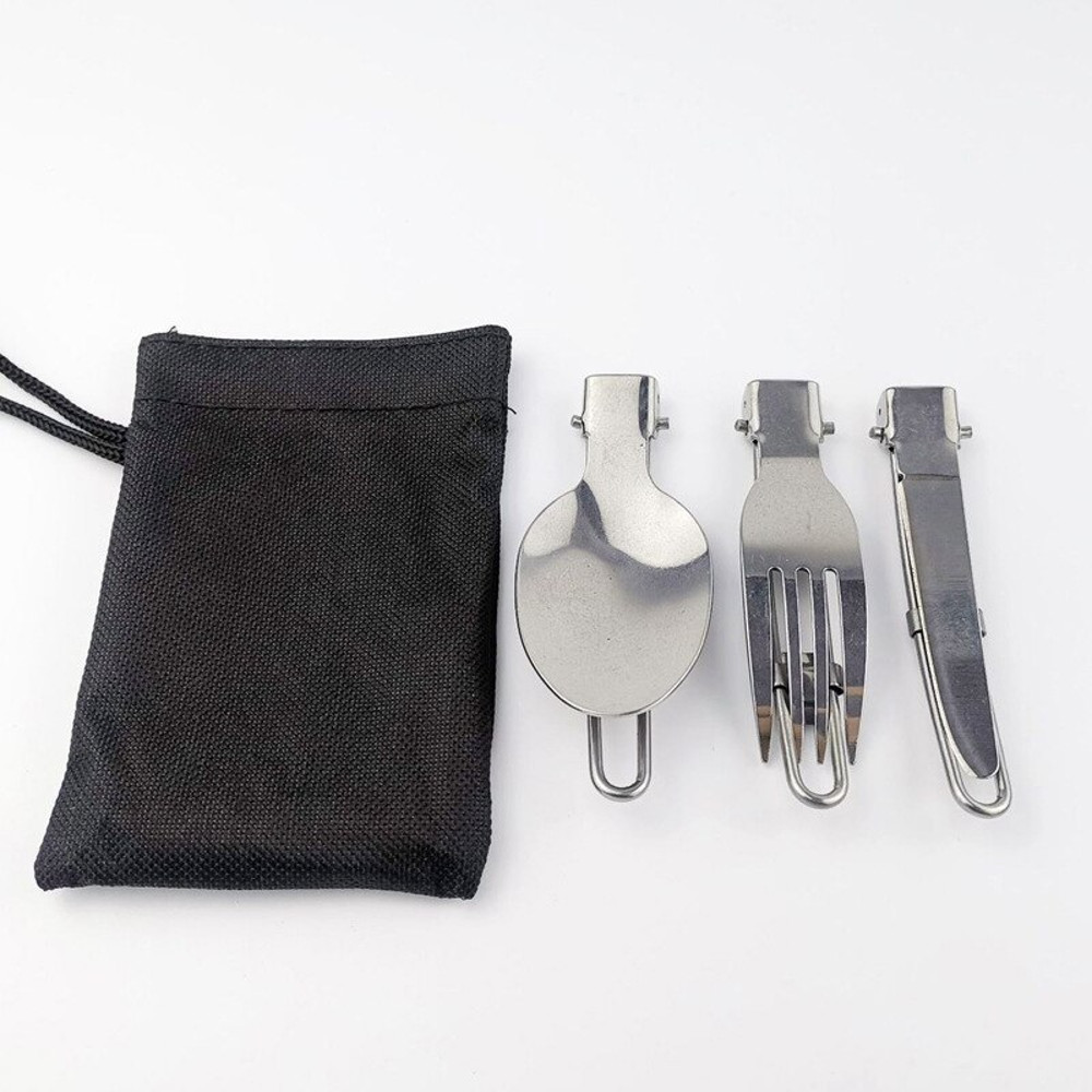 Stainless Steel Camping Tableware Set Foldable Ultralight Fork  Spoon For Outdoor Cooking  Travel 1