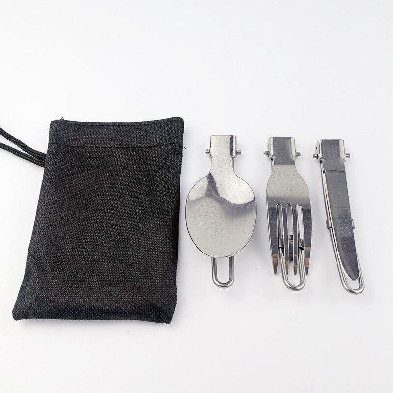 Stainless Steel Camping Tableware Set Foldable Ultralight Fork  Spoon For Outdoor Cooking  Travel 1