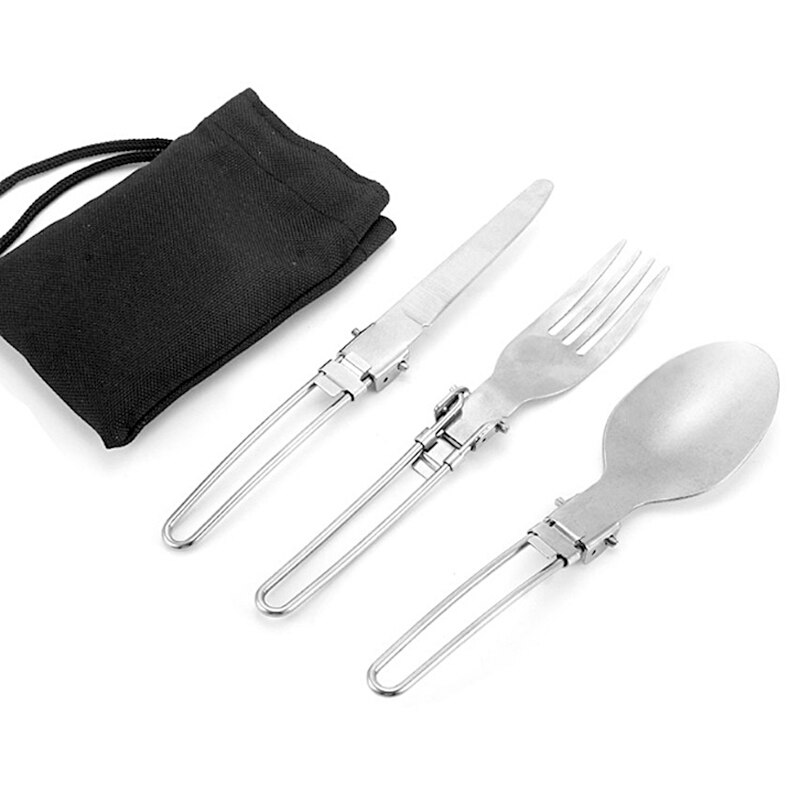 Stainless Steel Camping Tableware Set Foldable Ultralight Fork  Spoon For Outdoor Cooking  Travel 5