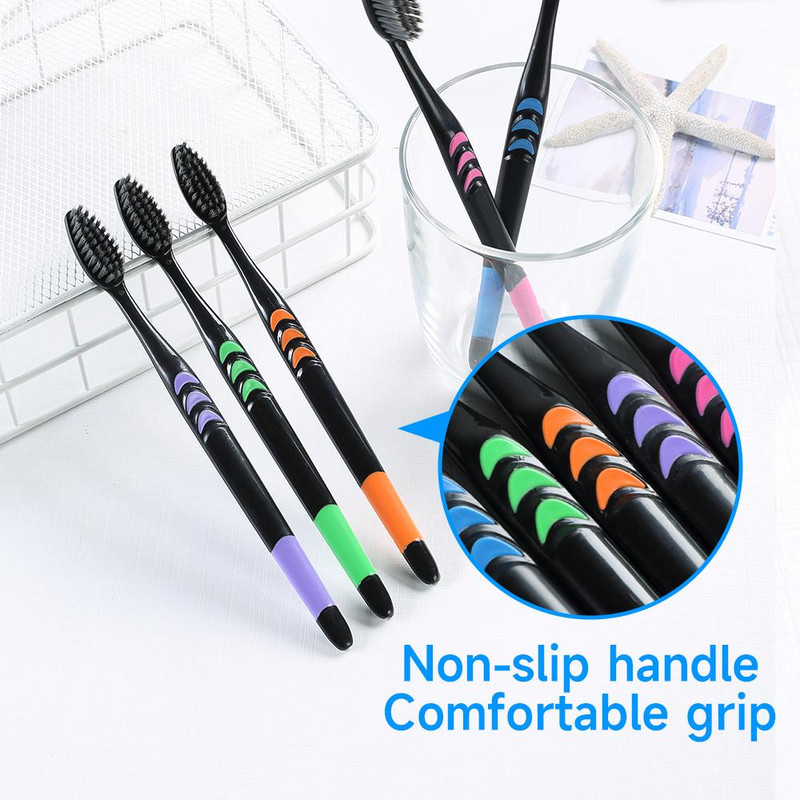 10 Pcs Family Pack Bamboo Charcoal Toothbrush Soft Bristles TravelFriendly Random Colors 2