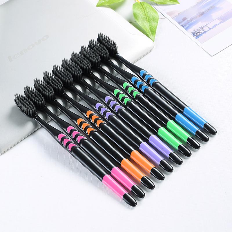 10 Pcs Family Pack Bamboo Charcoal Toothbrush Soft Bristles TravelFriendly Random Colors 0