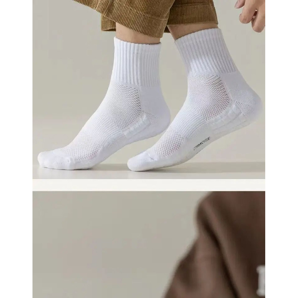 Men Thickened Cotton Deodorant Winter Velvet Mid Tube SportsBasketball Socks White Towel Bottom 5