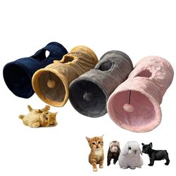 collapsible cat winter suede tunnel for puppy, rabbit & kitten, chase & hide bedding toy