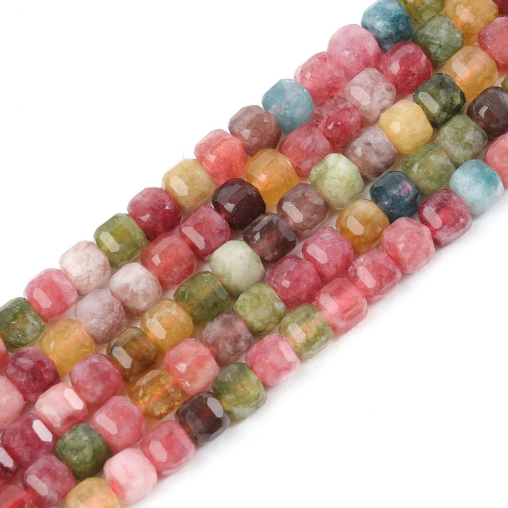Faceted Natural Tourmaline Square Cube Shape Beads For Jewelry Making DIY Bracelet Necklace Beading 0