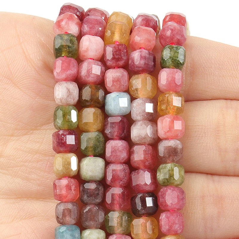 Faceted Natural Tourmaline Square Cube Shape Beads For Jewelry Making DIY Bracelet Necklace Beading 7