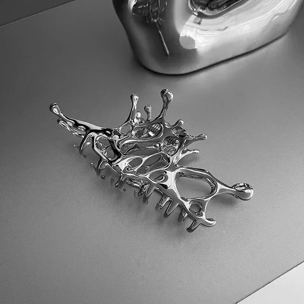 Large Silver Geometric Claw Clip For Women Korean Fashion Metal Hair Claw Clamp Girls Stylish Shark 1
