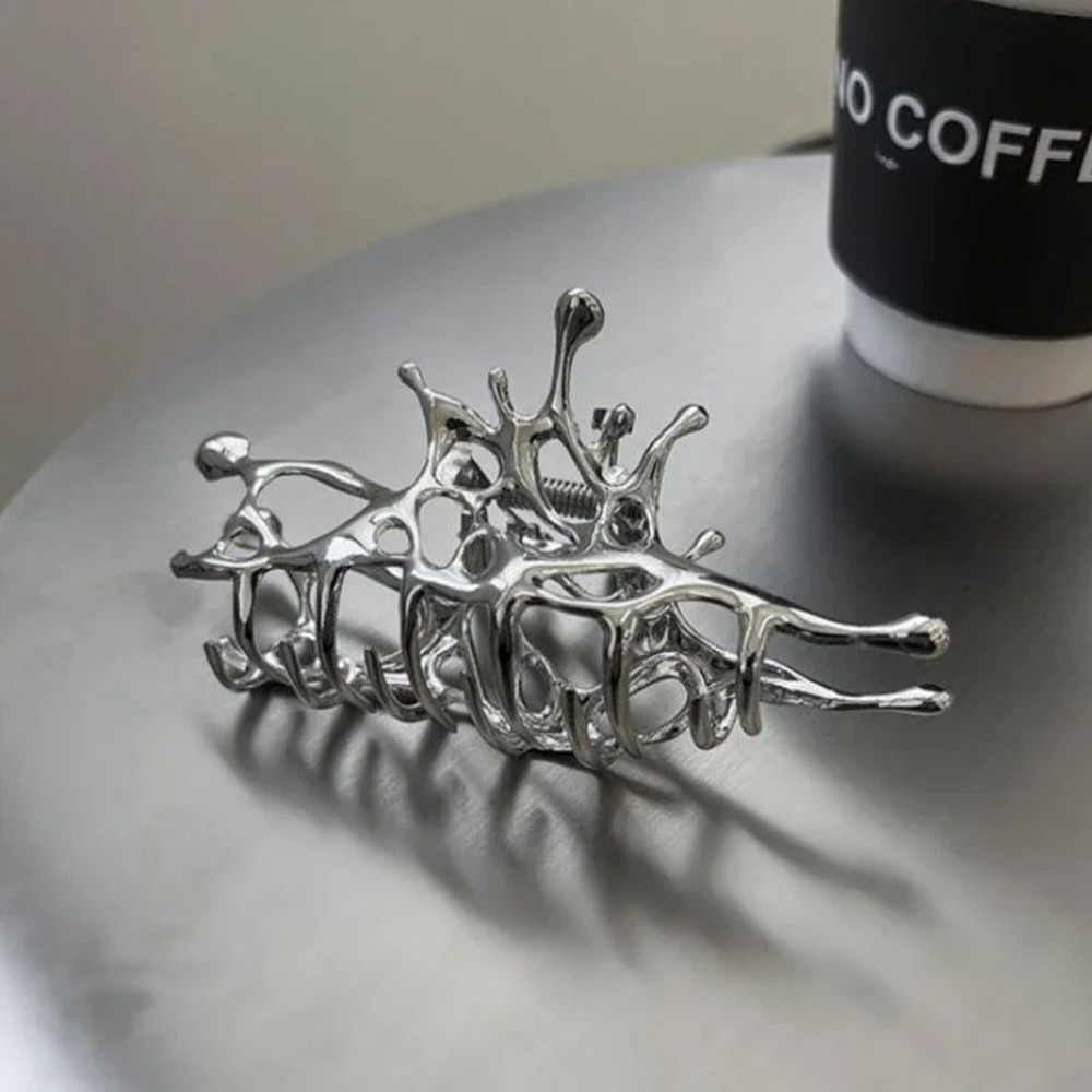 Large Silver Geometric Claw Clip For Women Korean Fashion Metal Hair Claw Clamp Girls Stylish Shark 3