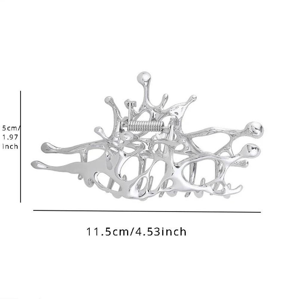 Large Silver Geometric Claw Clip For Women Korean Fashion Metal Hair Claw Clamp Girls Stylish Shark 4