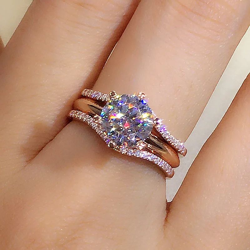 Huitan Classic Rose Gold Color CZ Ring For Women Elegant Wedding  Engagement Jewelry 3