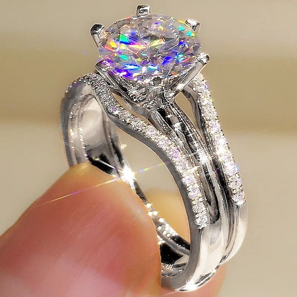 Huitan Classic Rose Gold Color CZ Ring For Women Elegant Wedding  Engagement Jewelry 5