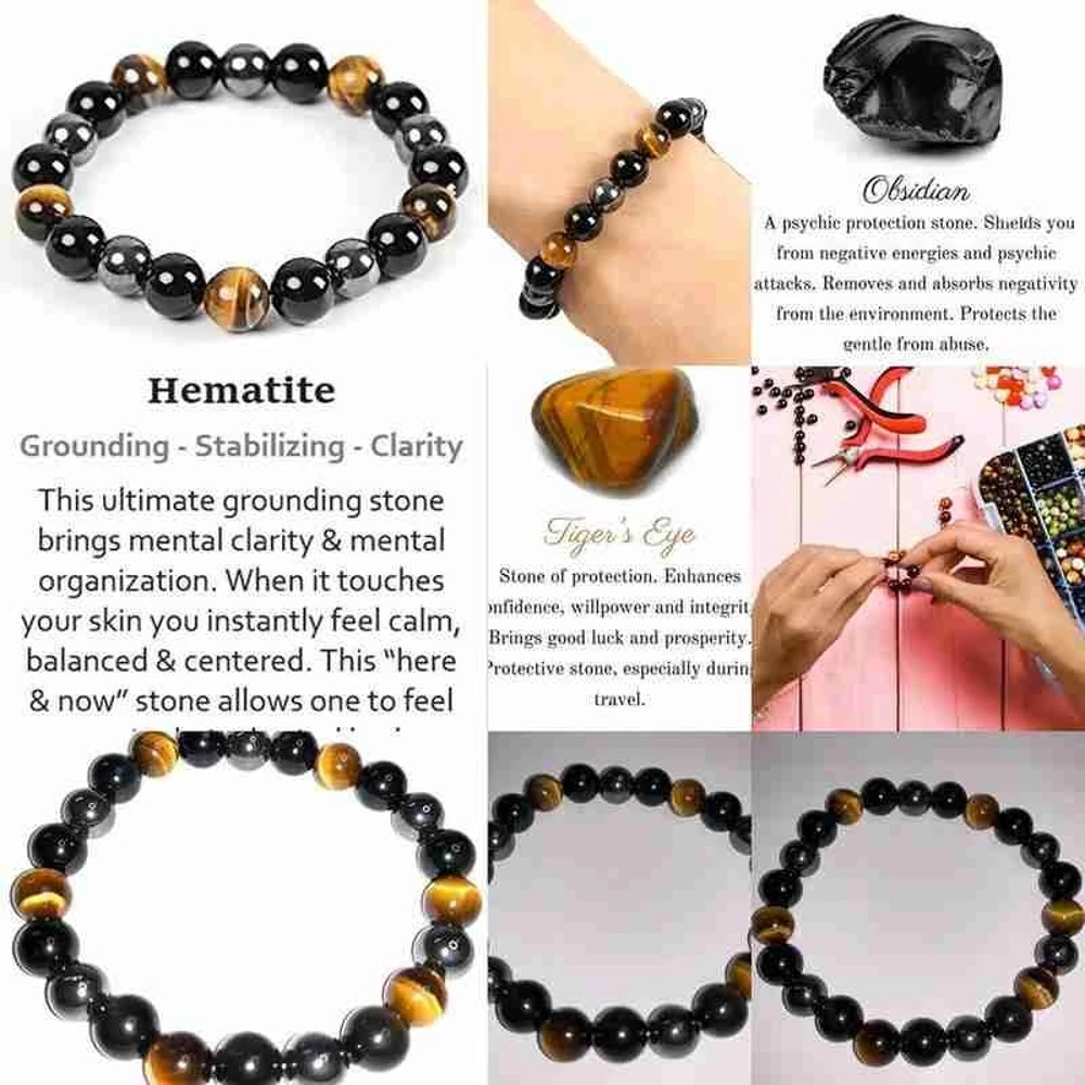 Natural Black Obsidian Hematite Tiger Eye Bead Bracelet Health  Protection Jewelry For Men  Women 4