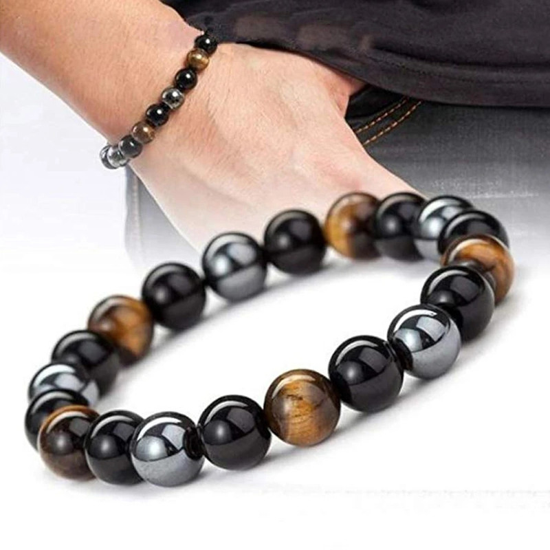 Natural Black Obsidian Hematite Tiger Eye Bead Bracelet Health  Protection Jewelry For Men  Women 2