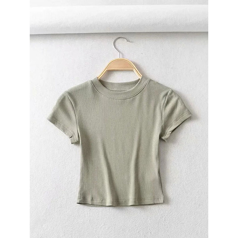 Women's Skinny Fit Crop Tops, Summer Sexy Short Sleeve O-Neck Elastic T-Shirt for Women