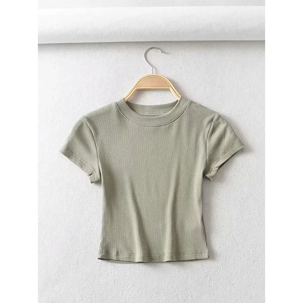 Women's Skinny Fit Crop Tops, Summer Sexy Short Sleeve O-Neck Elastic T-Shirt for Women