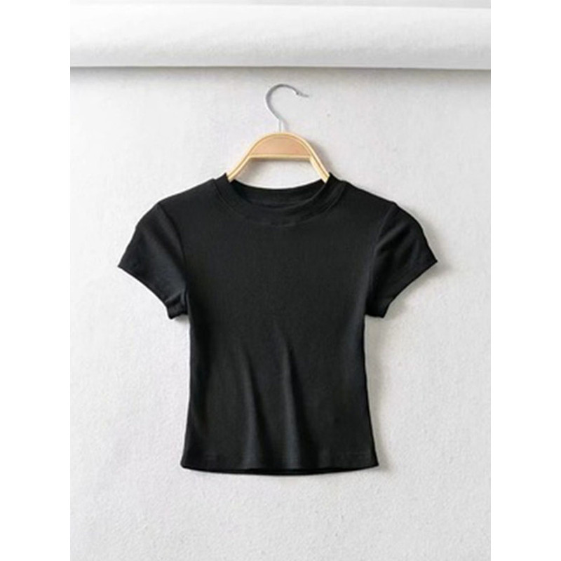 Women's Skinny Fit Crop Tops, Summer Sexy Short Sleeve O-Neck Elastic T-Shirt for Women