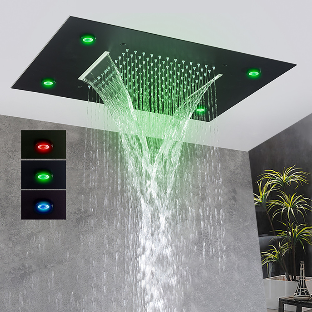 Black Ceiling Intelligent LED Rainfall Waterfall Shower Head Concealed Single Shower Tap 0