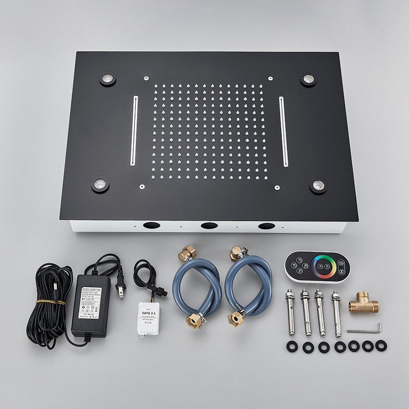 Black Ceiling Intelligent LED Rainfall Waterfall Shower Head Concealed Single Shower Tap 7