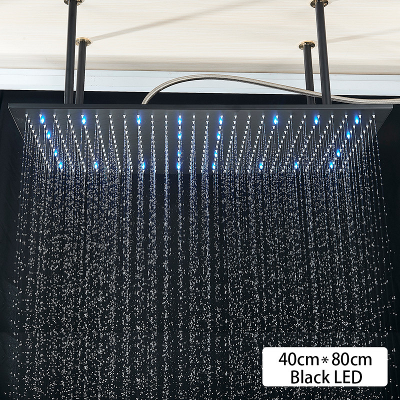 Black Ceiling Intelligent LED Rainfall Waterfall Shower Head Concealed Single Shower Tap 4