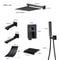 Rain Waterfall Black Concealed Shower Faucet Set With Tub Spout Embedded Bathroom Shower System Wal