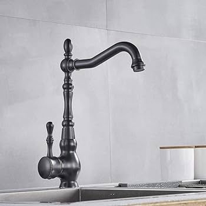 Antique Bronze Kitchen Faucet Uythner Single Handle Retro Brass Basin Tap With HotCold Water Mixing 3